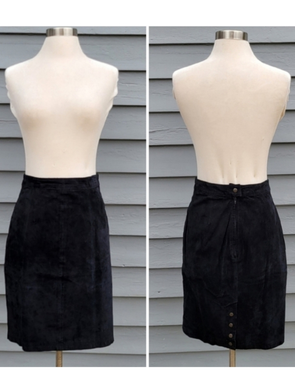 Vintage 90s y2k Bratz Black Suede Leather High‎ Waisted Midi Length Pencil Skirt
